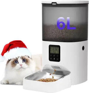 Automatic Cat Feeder, 6L Cat Food Dispenser with Timer Interactive Voice Recorder, Auto Cat Feeder with Desiccant Bag 1-8 Meals Dry Food, White Translucent