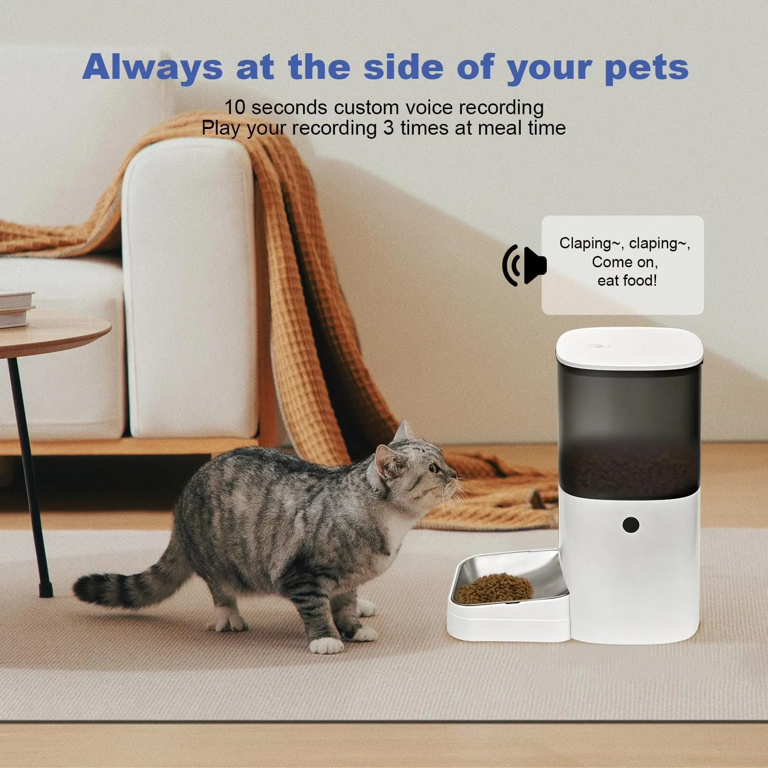 Automatic Cat Feeder, 6L Cat Food Dispenser with Timer Interactive Voice Recorder, Auto Cat Feeder with Desiccant Bag 1-8 Meals Dry Food, White Translucent