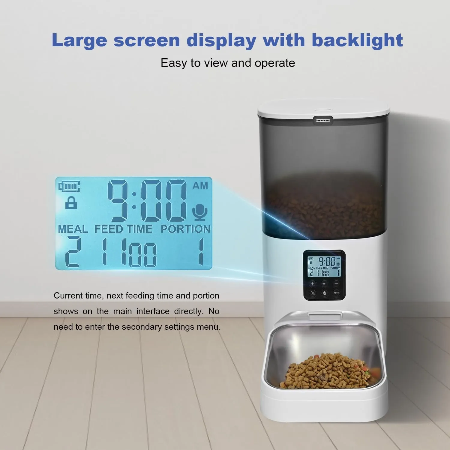 Automatic Cat Feeder, 6L Cat Food Dispenser with Timer Interactive Voice Recorder, Auto Cat Feeder with Desiccant Bag 1-8 Meals Dry Food, White Translucent