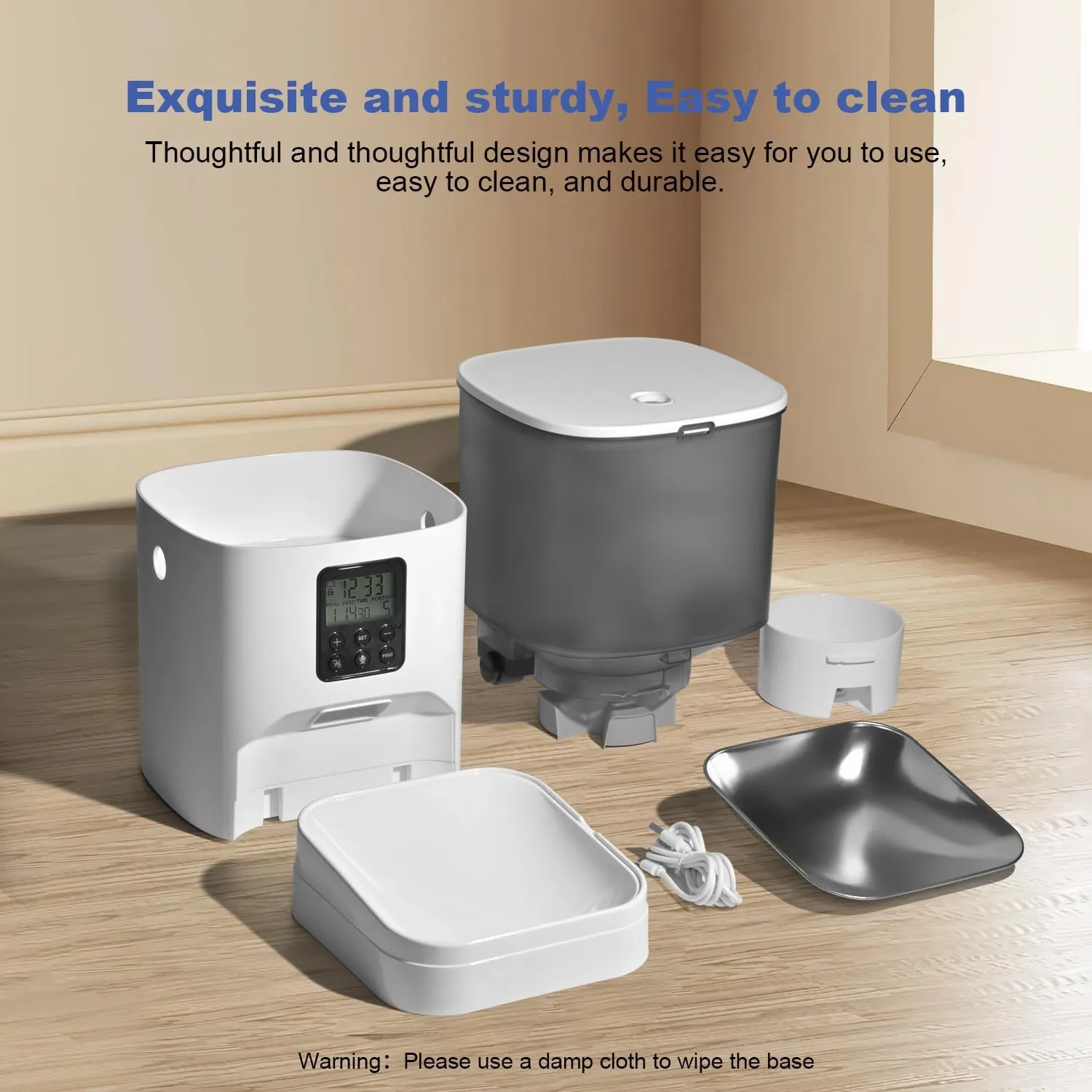 Automatic Cat Feeder, 6L Cat Food Dispenser with Timer Interactive Voice Recorder, Auto Cat Feeder with Desiccant Bag 1-8 Meals Dry Food, White Translucent