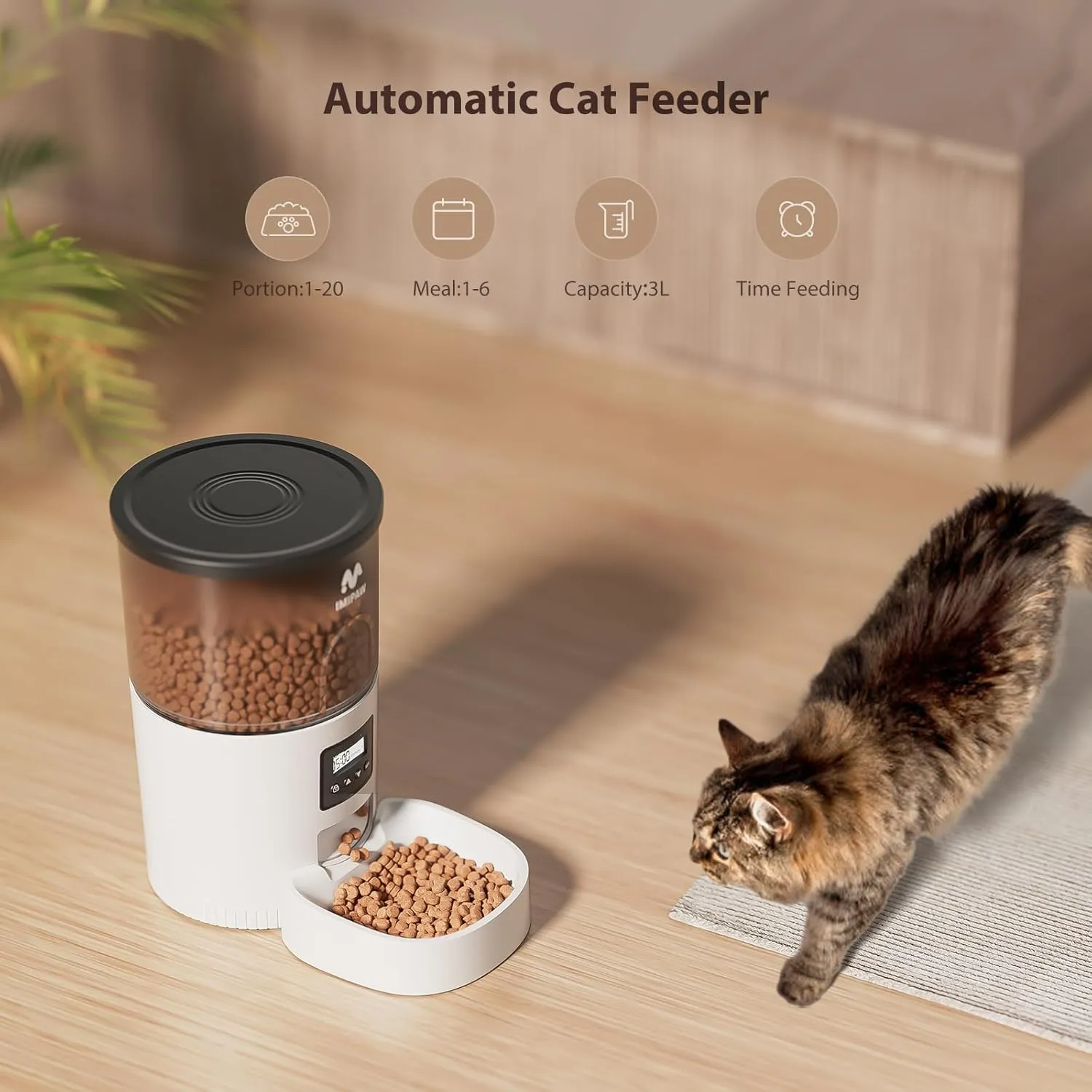 Automatic Cat Feeder and Water Fountain, Timed Pet Dry Food Dispenser, Programmable Portion Control, 1-6 Meals Per Day, Cat Fountains for Drinking with Filter, Small Pets (3L Combo)