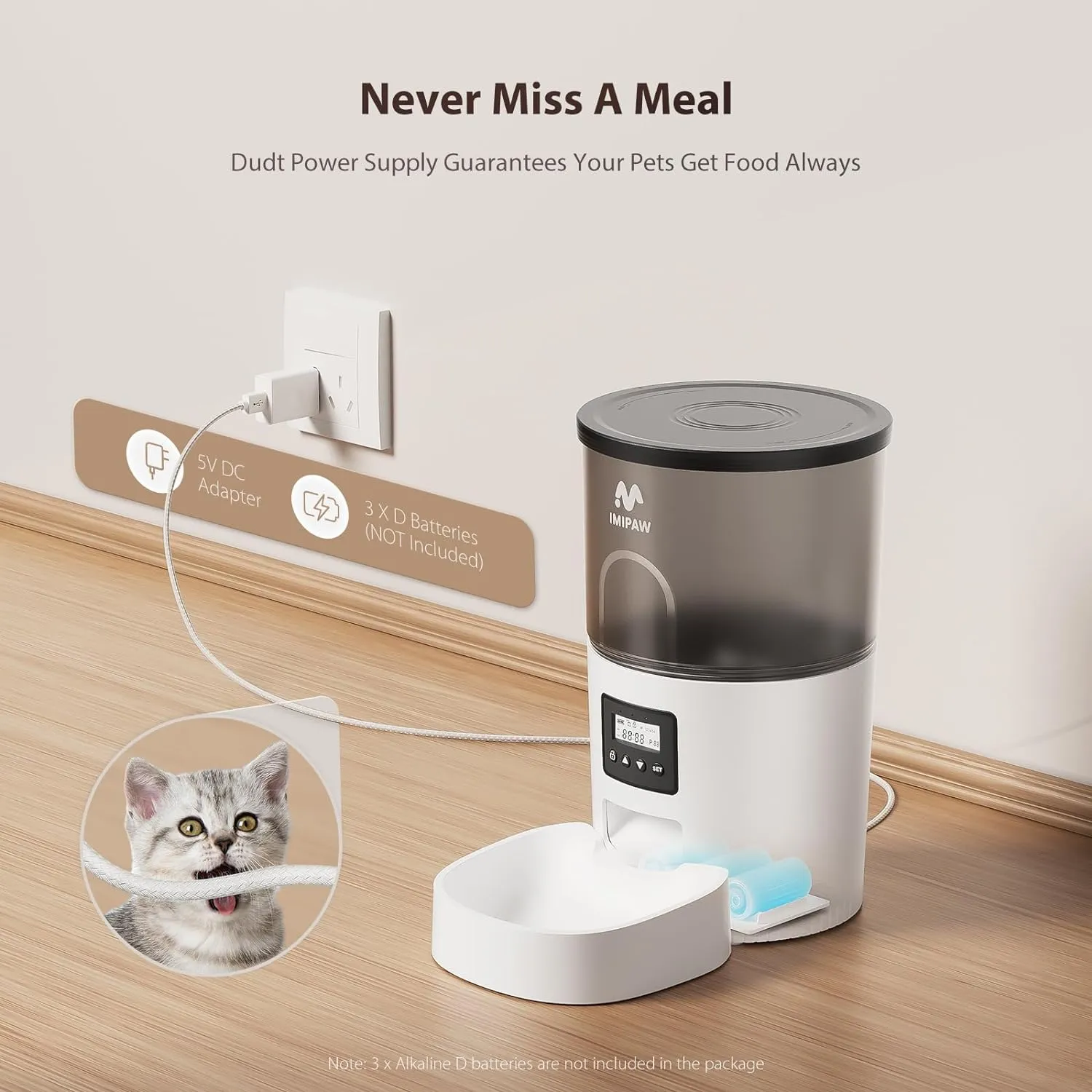 Automatic Cat Feeder and Water Fountain, Timed Pet Dry Food Dispenser, Programmable Portion Control, 1-6 Meals Per Day, Cat Fountains for Drinking with Filter, Small Pets (3L Combo)