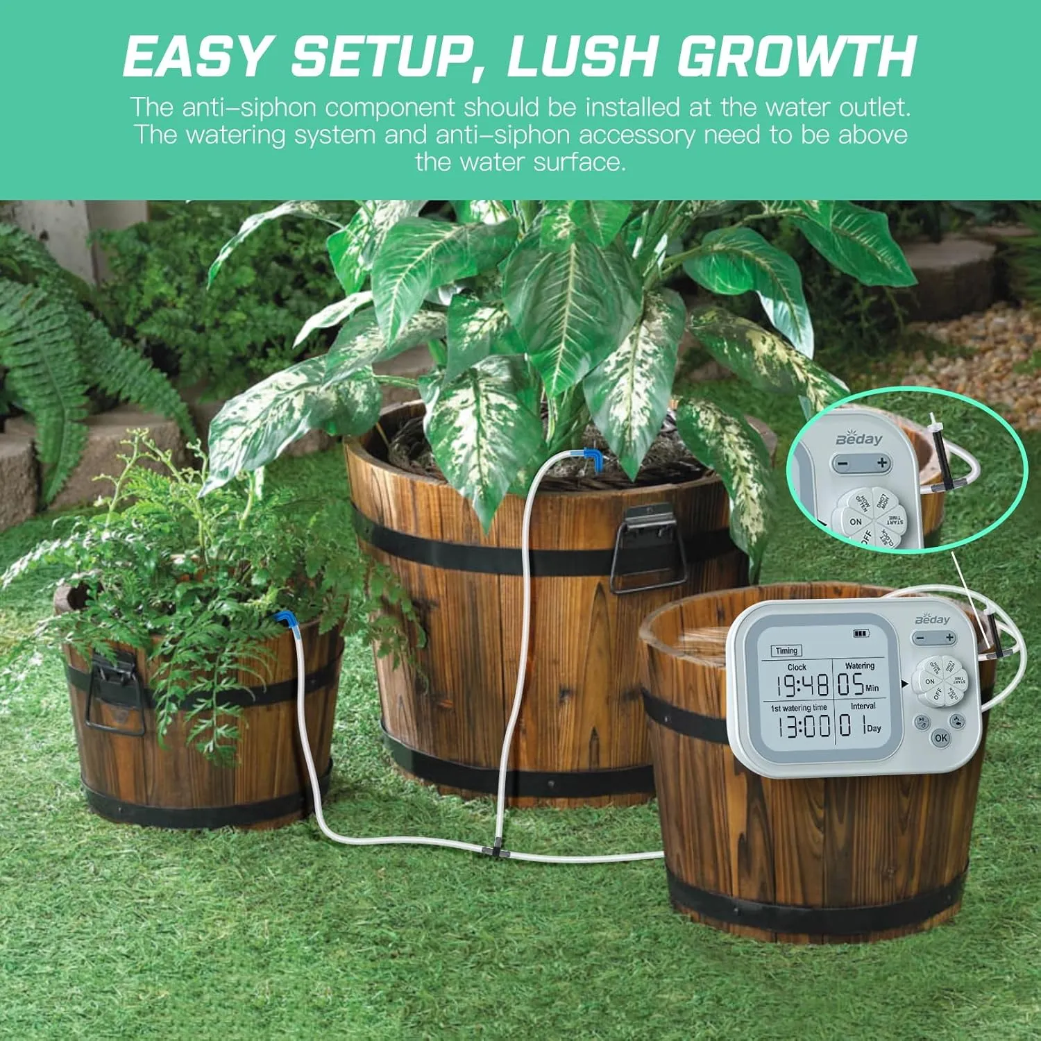 Automatic Plant Waterer Indoor Self Watering System for 15 Potted Plants, Auto Drip Irrigation Kit Programmable Water Timer with Smart Humidity Detection