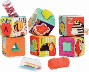 B. Toys Soft Fabric Building Blocks for Toddlers - Educational Alphabet Blocks with Textured Shapes - Stack & Play ABC Blocks for 6 Months 