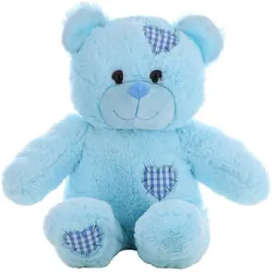 Baby Blue Patches Bear 16 inch Plush Stuffed Animal Soft and Cuddly Teddy Bear Toy for Kids Toddlers and Babies Ideal Gift Blue Patchwork Design Collectible Comfort Buddy