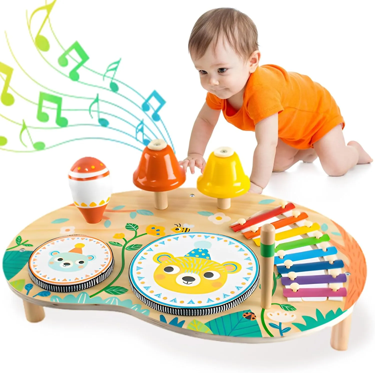Baby Drum Set for Toddlers 1-3, 7 in 1 Musical Toys Kit Montessori Toys, Musical Instruments with Xylophone Maraca Preschool Sensory Toys Birthday Gift for 1 2 3 4 Girl Boy
