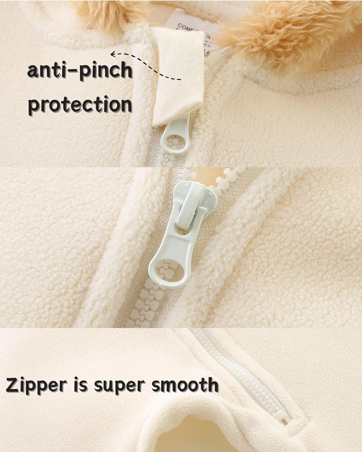 Baby Jumpsuit with Cute Bear Hoodie Hat Warm Fleece Lined Newborn One-piece Rompers for Winter 0-18 Month