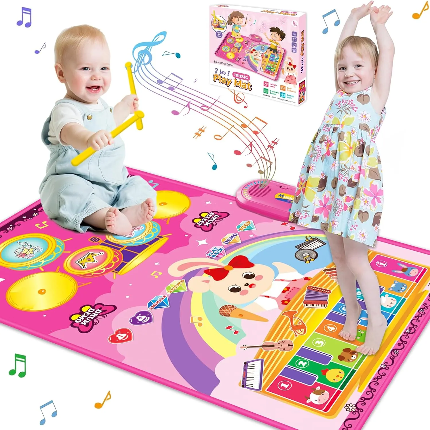 Baby Toys 12-18 months, Baby Musical Mat Toddler Girl Toys for 1 Year Old 3 in 1 Piano Drum Animal Touch Play Mat Infant Music Toy 12-18 Months Babies Birthday Gifts for 1 2 3 Year Old Toddler Girls