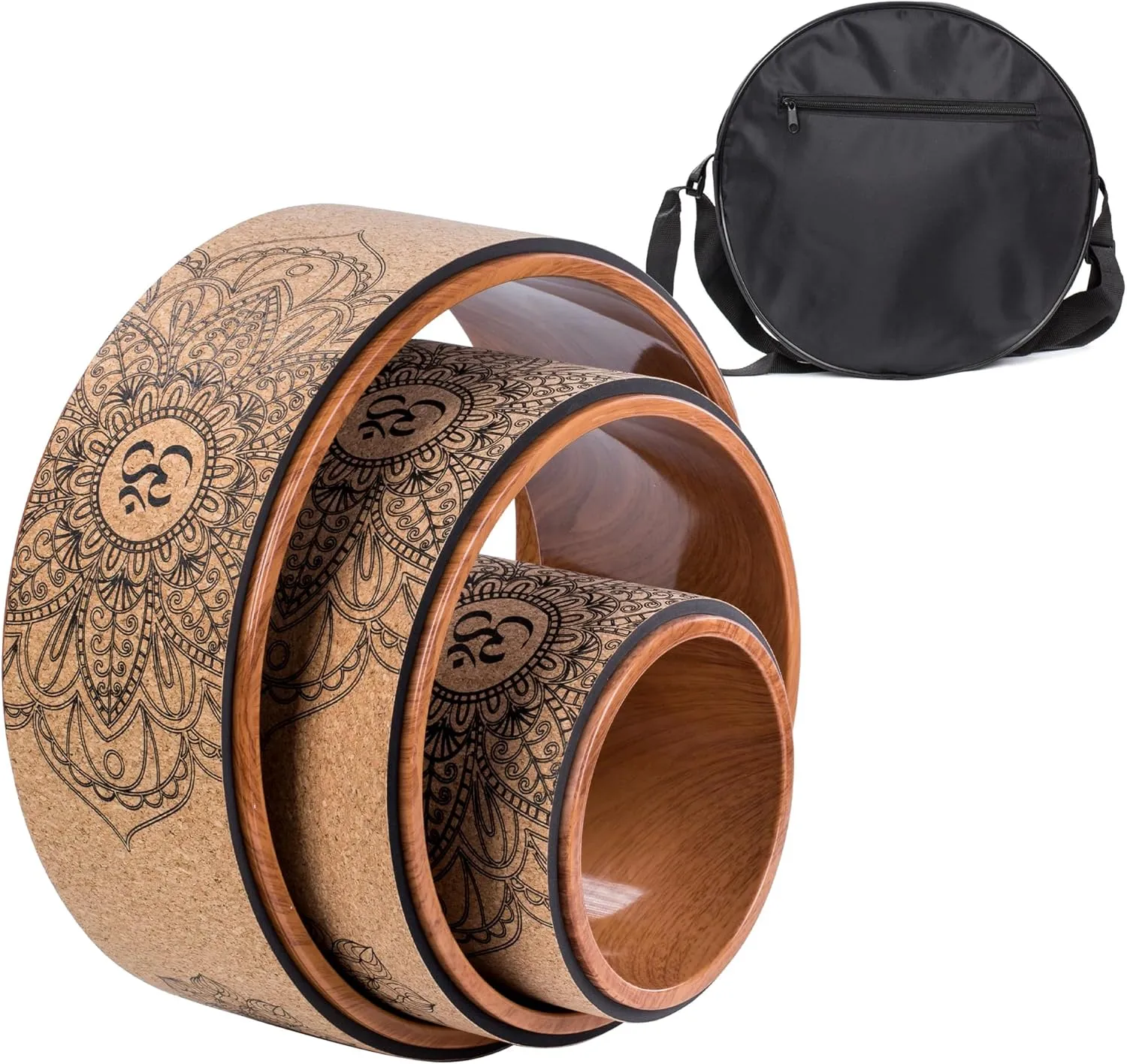Back Roller Set, Cork Yoga Wheel for Backbends Pain Relief Massages Muscle Pilates Relaxation Balance with Bag.