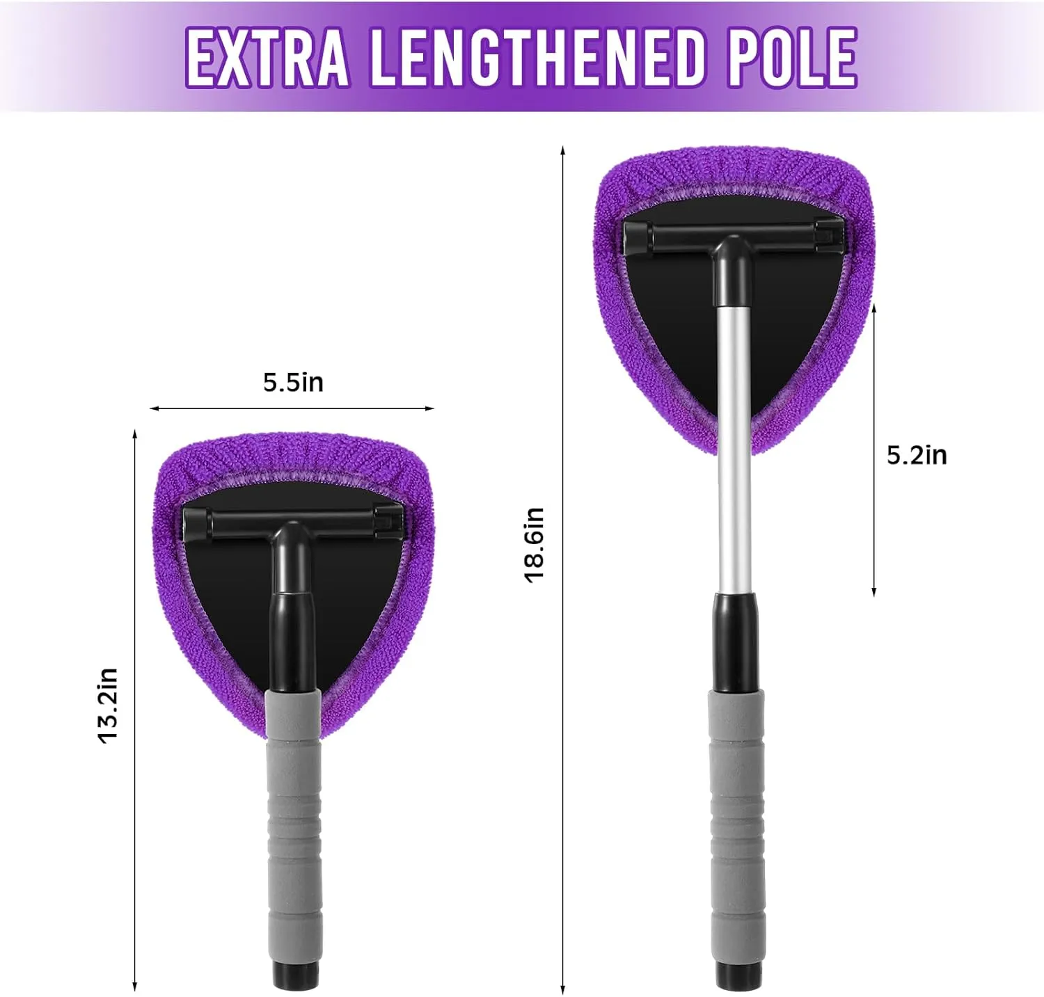 Baderke 10 Pcs Windshield Cleaner Tool Car Window Cleaning Supplies with Extendable Handle Include 6 Washable Microfiber Bonnets 2 Empty 60ml Spray Bottle Glass Wiper Kit(Purple)