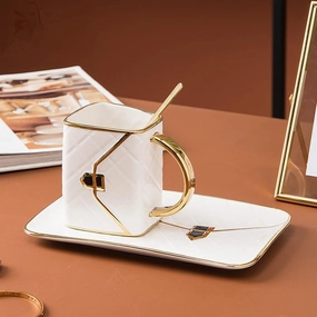 Bag Shaped Mug Luruxy Coffee Cup Creative Tote Handbag Shape Cups Saucer Set Dessert Afternoon Tea Mugs Drinkware (white)