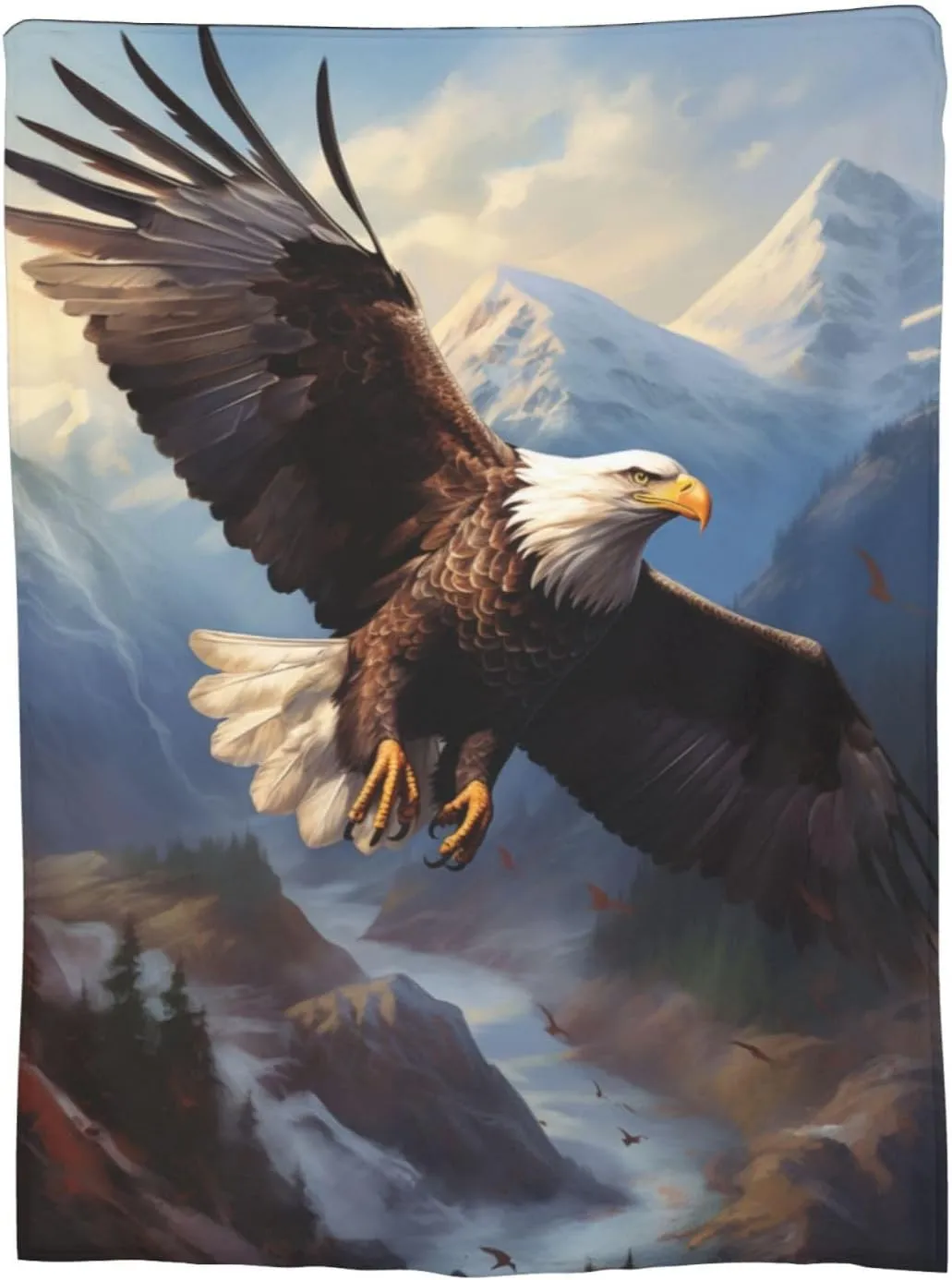 Bald Eagle Blanket Eagle Decor Throw Blanket Bald Eagle Valentines Gifts for Men Warm Soft Plush Lightweight Fleece Flannel Blanket Bed Couch Sofa Blanket for Adults Kids 60"x50"