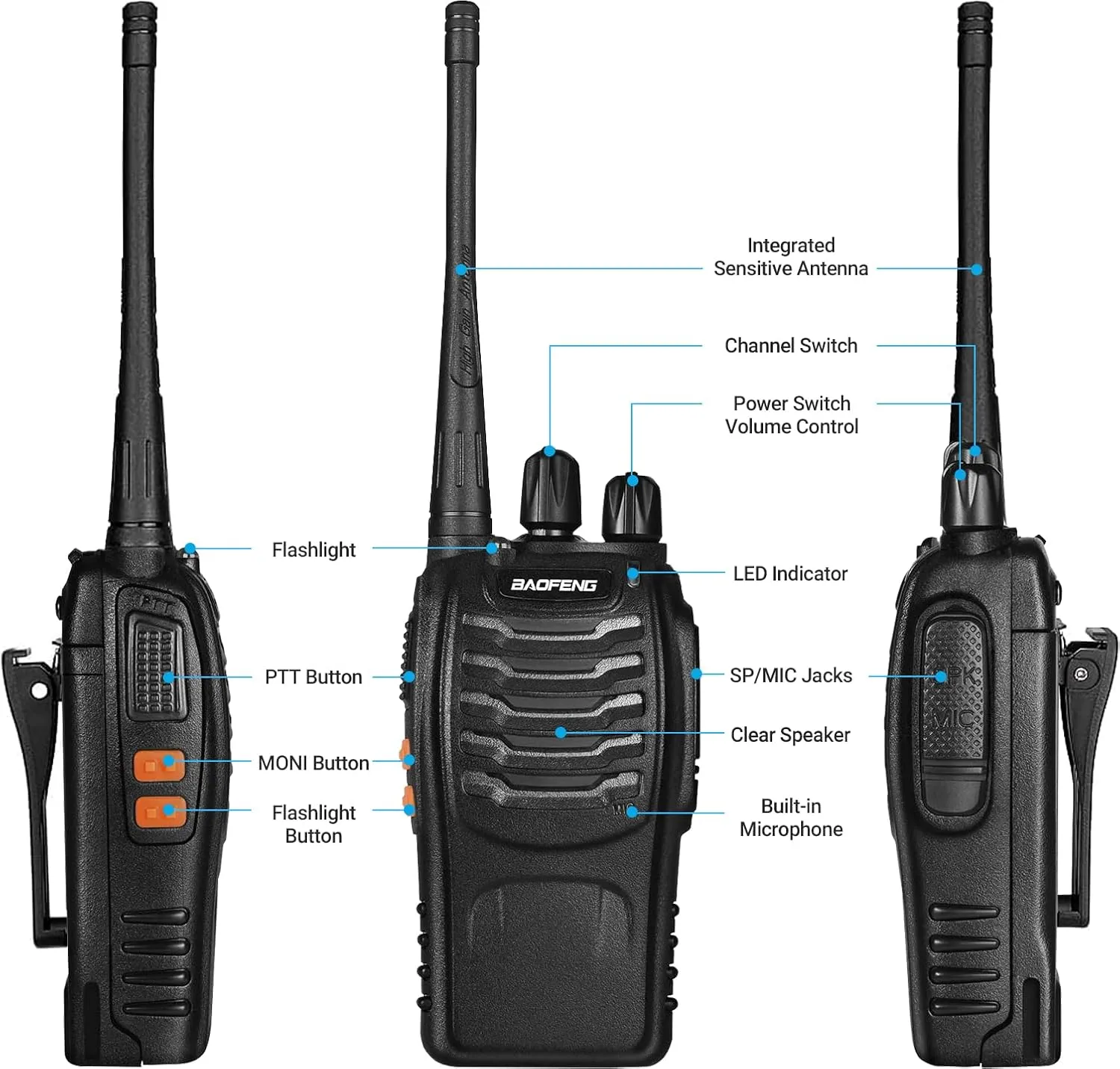 Baofeng Walkie Talkies bf-888s for Adults Handheld Two-Way Radios Long Range UHF Communicator Rechargeable Interphone Professional 4 Pack Walky Talky Set with Earpiece,Li-ion Battery and Charger