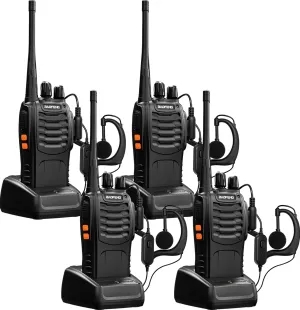 Baofeng Walkie Talkies bf-888s for Adults Handheld Two-Way Radios Long Range UHF Communicator Rechargeable Interphone Professional 4 Pack Walky Talky Set with Earpiece,Li-ion Battery and Charger