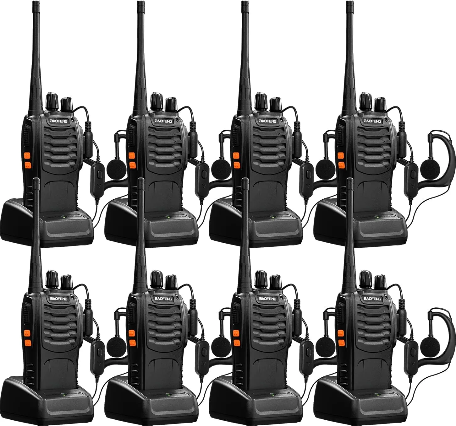 Baofeng Walkie Talkies for Adults Rechargeable bf-888s Two-Way Radios Long Range Interphone Handheld Communicator Professional UHF 8 Pack Walky Talky Set with Earpiece,Li-ion Battery and Charger