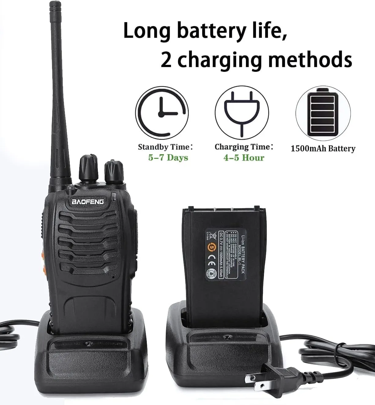 Baofeng Walkie Talkies for Adults Rechargeable bf-888s Two-Way Radios Long Range Interphone Handheld Communicator Professional UHF 8 Pack Walky Talky Set with Earpiece,Li-ion Battery and Charger