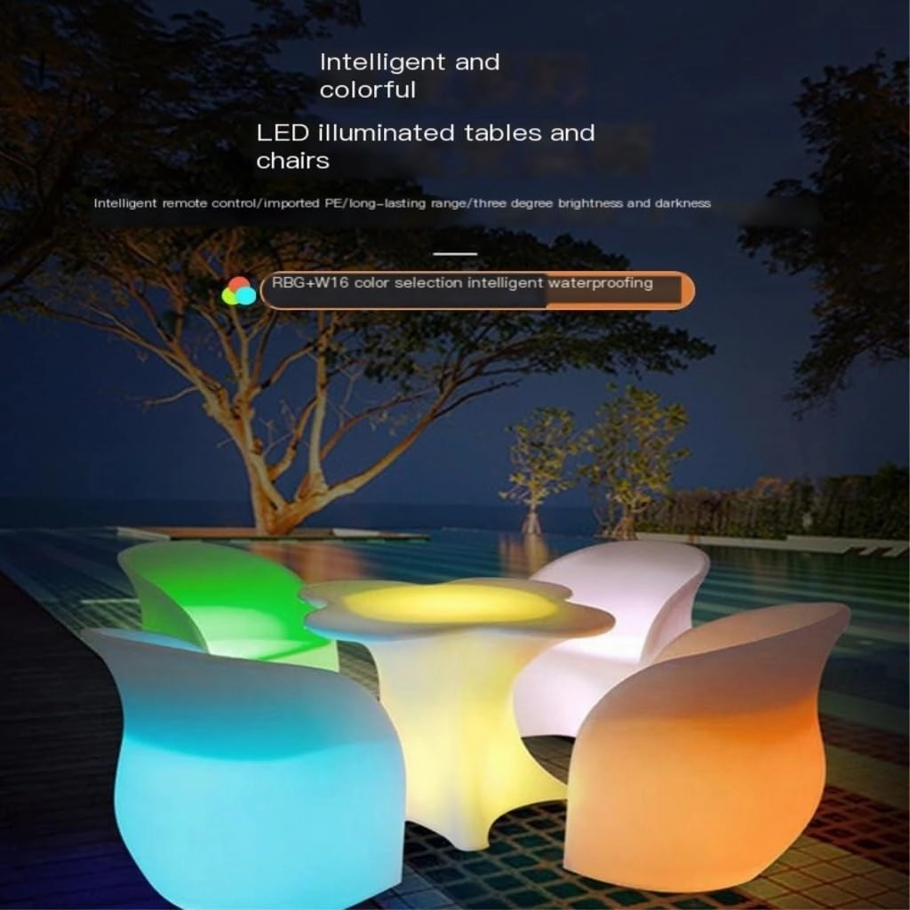 Bar Chair LED Luminous Chair Open-air Outdoor Bar Square Garden Coffee Table Plum Blossom Chair Scattered Table Creative Bar Stools(A)