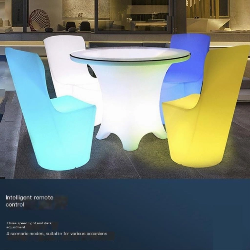 Bar Chair LED Luminous Chair Open-air Outdoor Bar Square Garden Coffee Table Plum Blossom Chair Scattered Table Creative Bar Stools(A)
