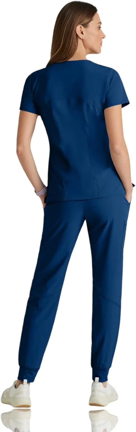 BARCO One Boost Scrub Set for Women - Sporty V-Neck Top, Eco-Friendly Fabric, 4-Way Stretch Women's Jogger Scrub Set