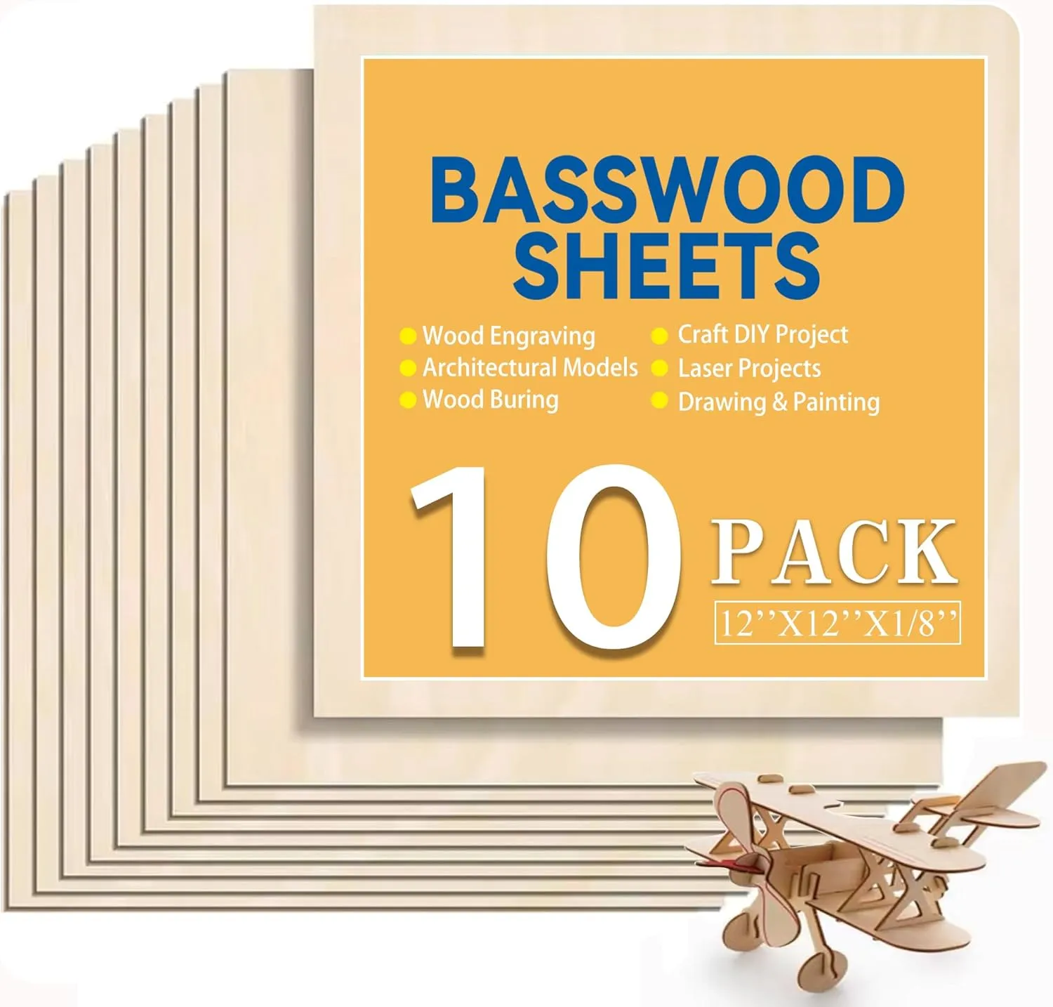 Basswood Sheets 1/8 x 12 x 12 inch - 3mm Plywood Sheets Unfinished Wood Laser Wood Square Board for DIY Crafts, Laser Cutting, Wood Burning, Painting, Model Carving,CNC Cutting (1)
