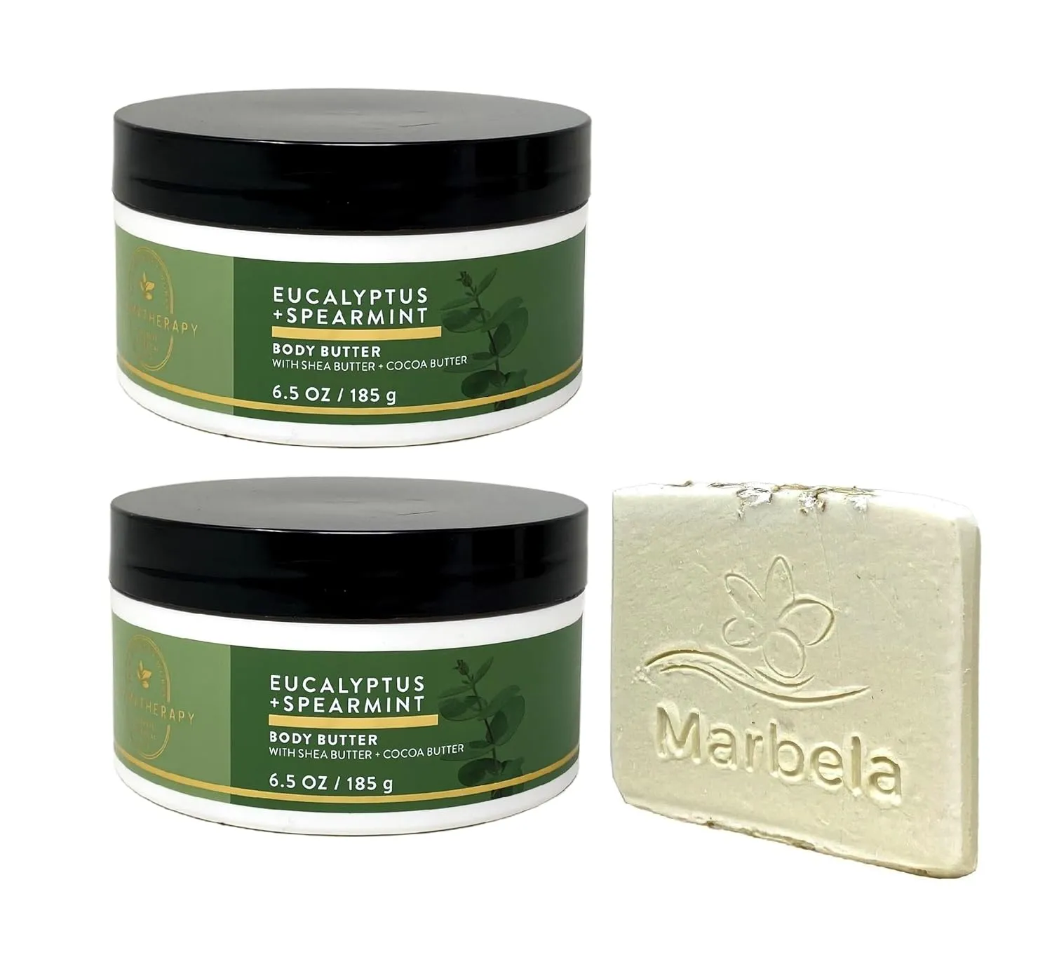 Bath & Body Works Aromatherapy Eucalyptus   Spearmint 2 Pack Body Butter Gift Set with a Natural Oats Sample Soap