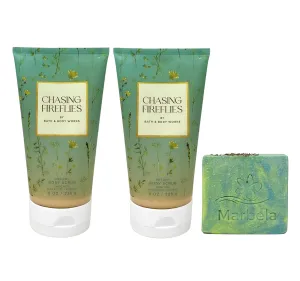 Bath & Body Works Chasing Fireflies 2 Pack Creamy Body Scrub Set with a Fresh Forest Bar Soap - Full Size