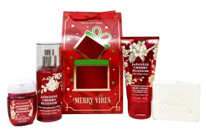 Bath & Body Works Japanese Cherry Blossom - Mini Gift Set - Fine Fragrance Mist, Body Cream and Hand Gel With a Natural Oats Sample Soap.