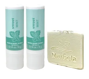 Bath & Body Works Sweet Mint Lip Balm 2 Piece Set with a Natural Oats Sample Soap