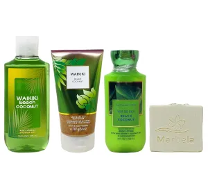 Bath & Body Works Waikiki Beach Coconut Trio Gift Set - Shower Gel, Body Scrub and Body Lotion - with a Natural Oats Bar Soap - Full Size