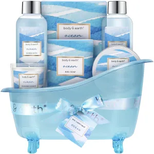 Bath and Body Gift Set for Women, Body & Earth Ocean Gift Basket, 7 Pcs Bath Sets for Women Gift with Bubble Bath, Body Lotion, Scented Candle, Spa Kit for Women, Christmas Gifts for Mom