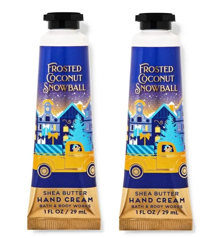 Bath and Body Shea Butter Hand Cream | Holidy Sent | Set of 2 (1 Fl Oz, Frosted Coconut Snowball)