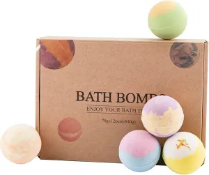 Bath Bombs Gift Set with Natural Essential Oils for Women – Aromatherapy Holiday Gifts Ideas. 12 Pcs Christmas Bath Bombs Gifts for Women Men and Teen