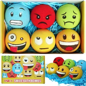 Bath Bombs with a Smile, Extra Large Smile Face Bathbombs for Kids, Creative and Fun Bathtime with HZEX Organic Bath Bomb Set for Woman, Men and The Entire Family, Bathbomb Fizzie with Essential Oils