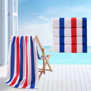 Beach Towel Set-4 Pack 30"x60" Sand Free Stripe Beach Towel for Pool,Bathroom,Soft Absorbent Quick Dry Lightweight Beach Bath Towel,Camping Blanket,Travel Towel,Beach Essentials for Adults,Red/Blue