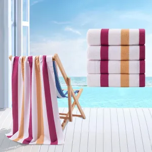 Beach Towel Set-4 Pack 30"x60" Sand Free Stripe Beach Towel for Pool,Bathroom,Soft Absorbent Quick Dry Lightweight Beach Bath Towel,Camping Blanket,Travel Towel,Beach Essentials for Adults,Red/Camel