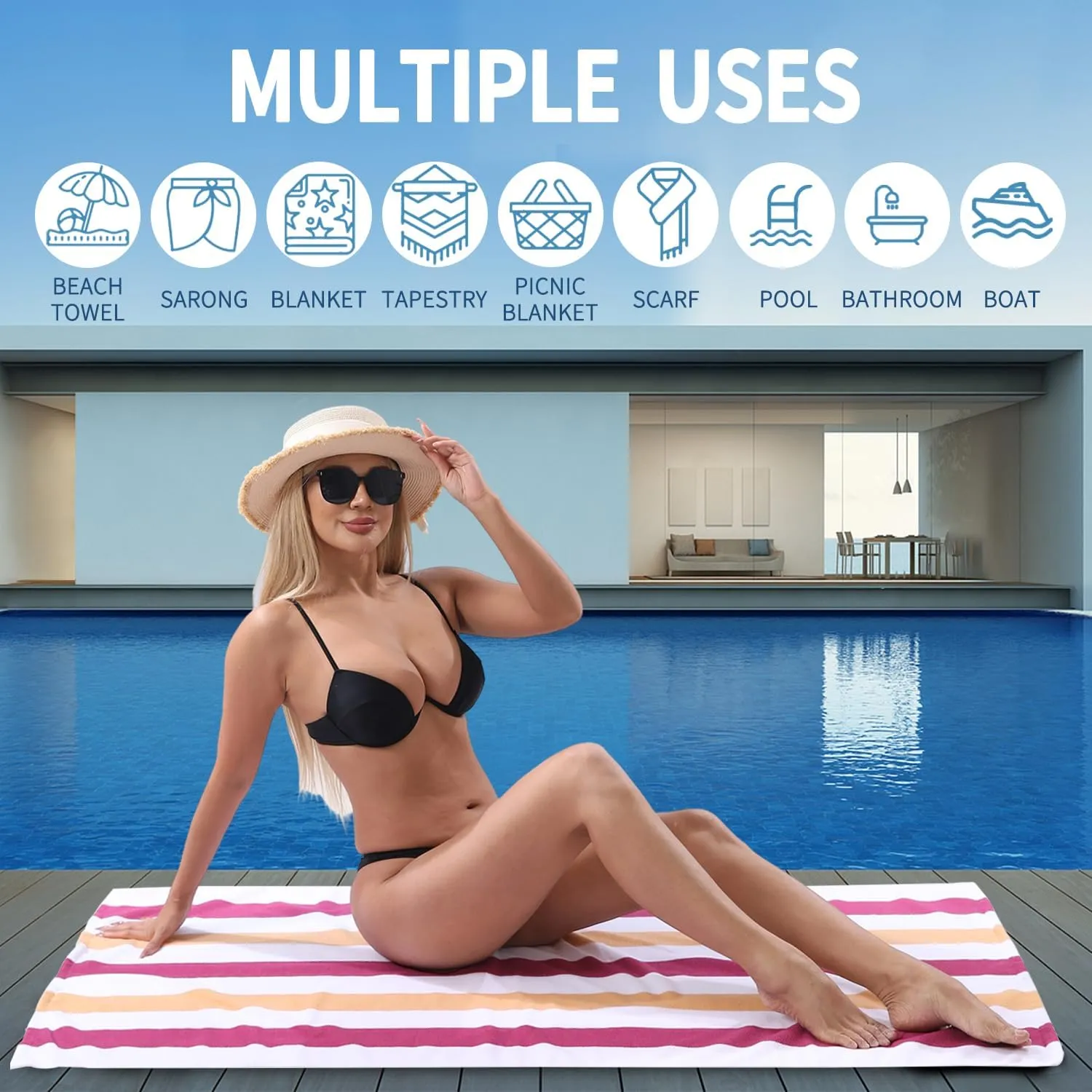 Beach Towel Set-4 Pack 30"x60" Sand Free Stripe Beach Towel for Pool,Bathroom,Soft Absorbent Quick Dry Lightweight Beach Bath Towel,Camping Blanket,Travel Towel,Beach Essentials for Adults,Red/Camel
