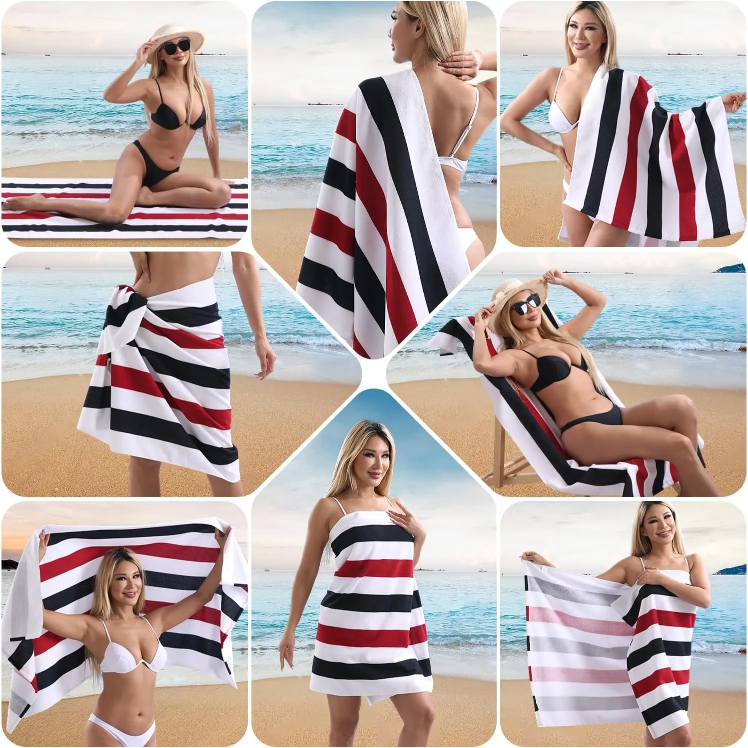 Beach Towel Set-4 Pack 30"x60" Sand Free Stripe Beach Towel for Pool,Bathroom,Soft Absorbent Quick Dry Lightweight Thin Beach Bath Towel,Camping Blanket,Travel Towel,Beach Essentials for Adults
