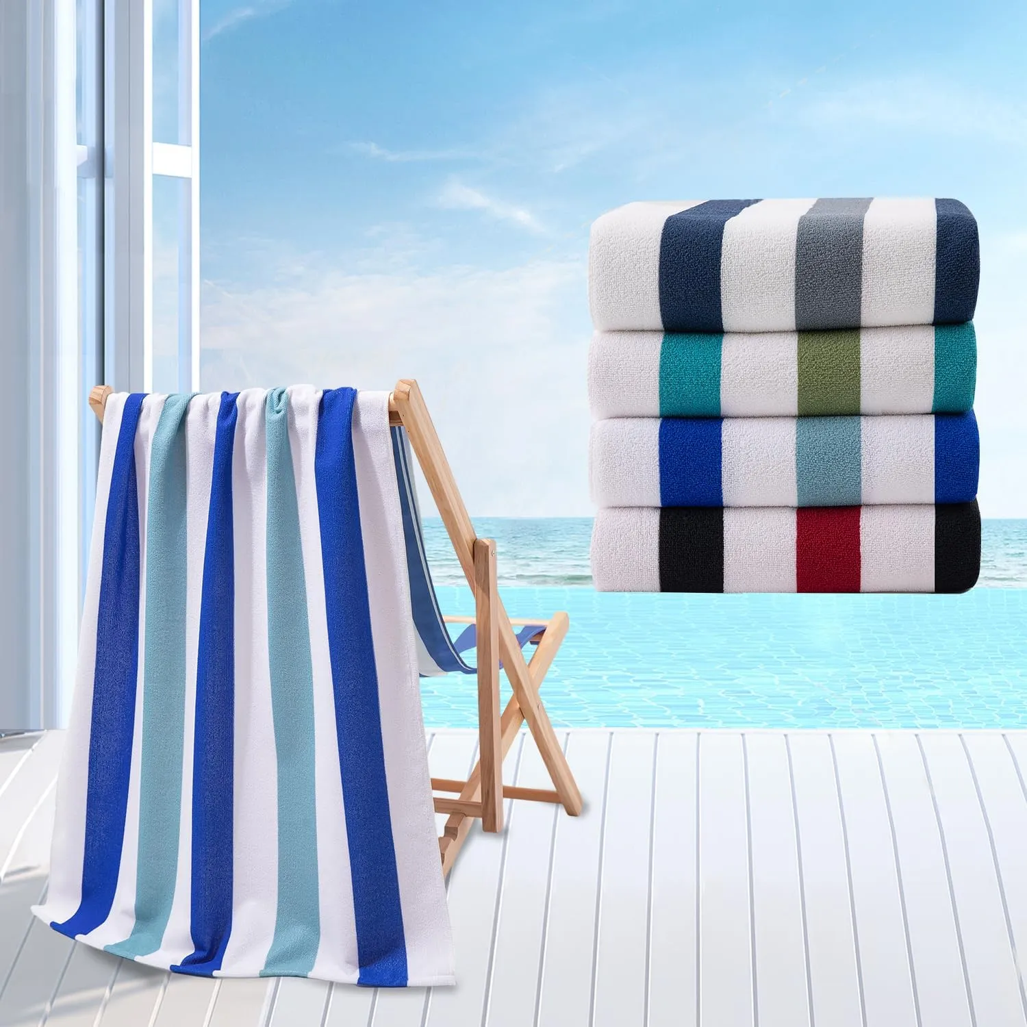 Beach Towel Set-4 Pack 30"x60" Sand Free Stripe Beach Towel for Pool,Bathroom,Soft Absorbent Quick Dry Lightweight Thin Beach Bath Towel,Camping Blanket,Travel Towel,Beach Essentials for Adults