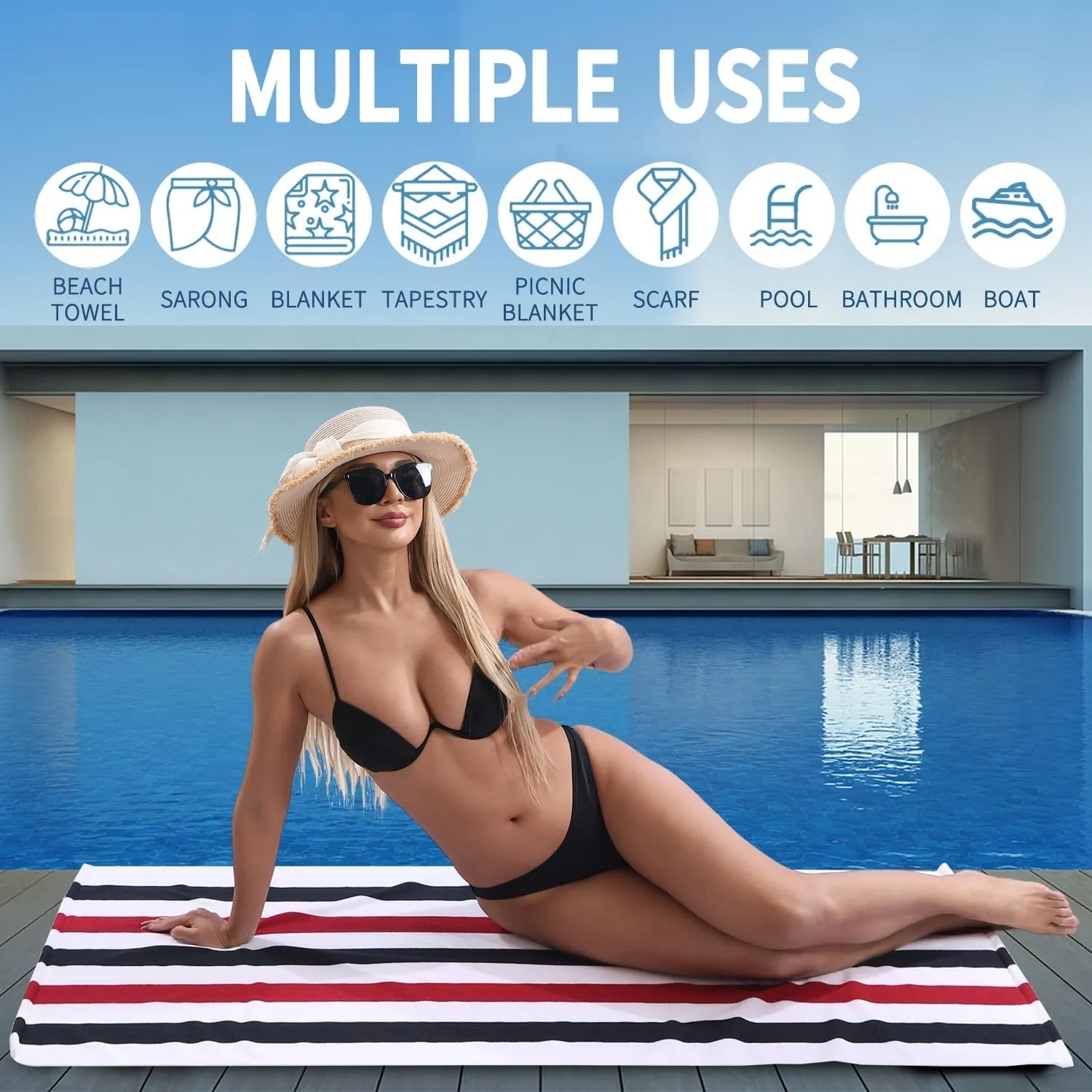 Beach Towel Set-4 Pack 30"x60" Sand Free Stripe Beach Towel for Pool,Bathroom,Soft Absorbent Quick Dry Lightweight Thin Beach Bath Towel,Camping Blanket,Travel Towel,Beach Essentials for Adults