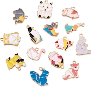Beadthoven 58Pcs 14 Styles Enamel Cute Animal Charms Pendants Origami Paper Owl Rabbit Dog Swan Bear Assorted Charms Pendants for DIY Jewelry Making Necklace Bracelet Earrings Accessories