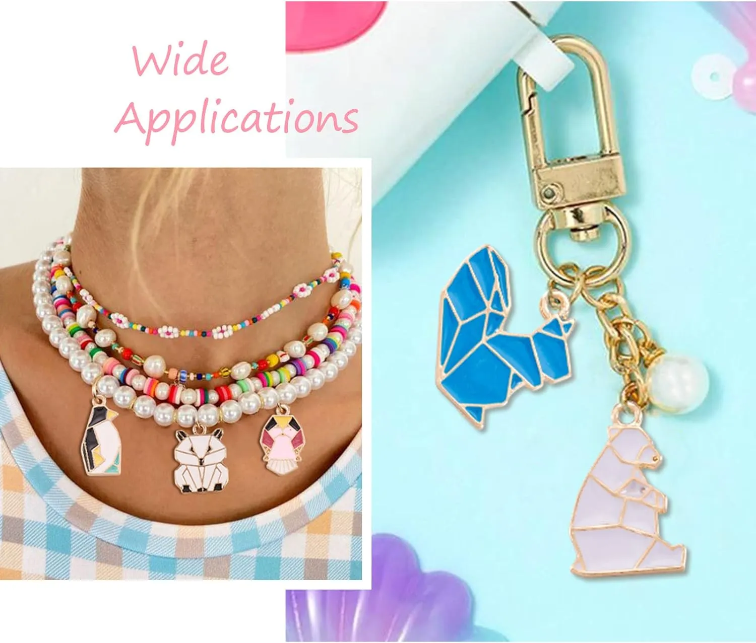 Beadthoven 58Pcs 14 Styles Enamel Cute Animal Charms Pendants Origami Paper Owl Rabbit Dog Swan Bear Assorted Charms Pendants for DIY Jewelry Making Necklace Bracelet Earrings Accessories