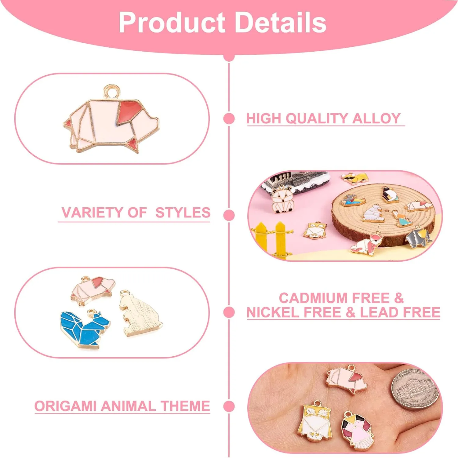 Beadthoven 58Pcs 14 Styles Enamel Cute Animal Charms Pendants Origami Paper Owl Rabbit Dog Swan Bear Assorted Charms Pendants for DIY Jewelry Making Necklace Bracelet Earrings Accessories