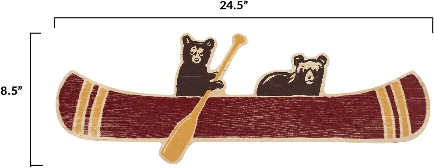 Bear Cubs in Canoe Wood Wall Decor- Large Canoe Wall Art for Lake House, Cabin or Man Cave