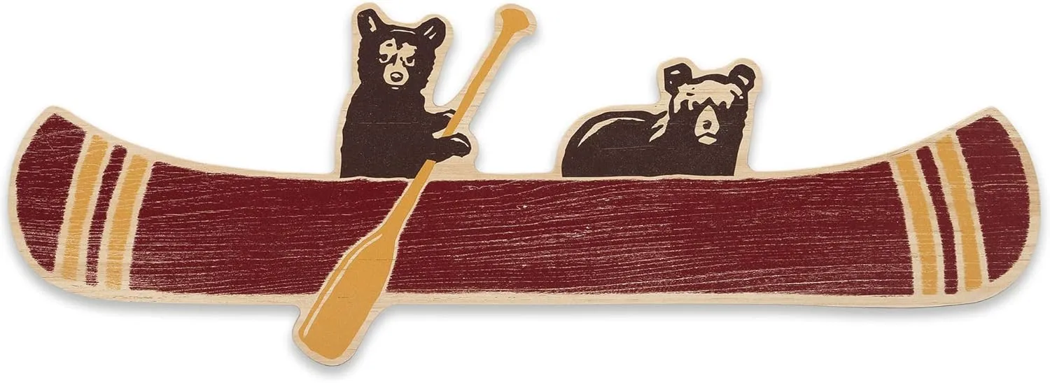 Bear Cubs in Canoe Wood Wall Decor- Large Canoe Wall Art for Lake House, Cabin or Man Cave