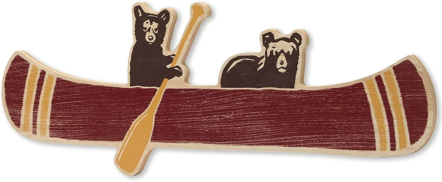 Bear Cubs in Canoe Wood Wall Decor- Large Canoe Wall Art for Lake House, Cabin or Man Cave