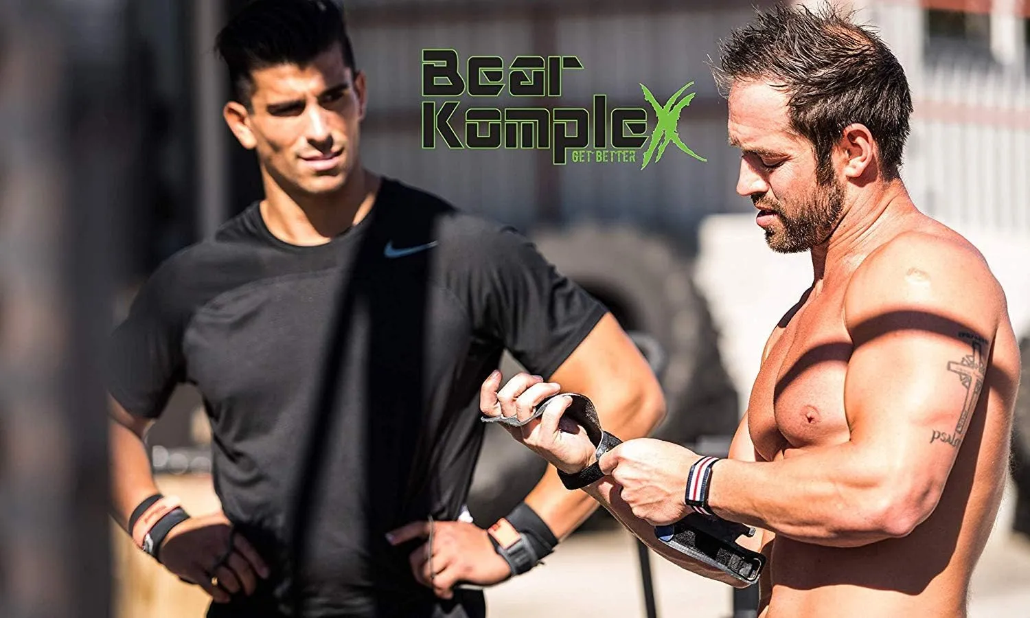 Bear KompleX 2 Hole Leather Hand Grips for Crosffit Workouts, Pull-ups, Weightlifting, WOD Gymnastics, Crosstraining Palm Grips with Wrist Wraps, Hand Protection from Rips and Blisters,1 Pair