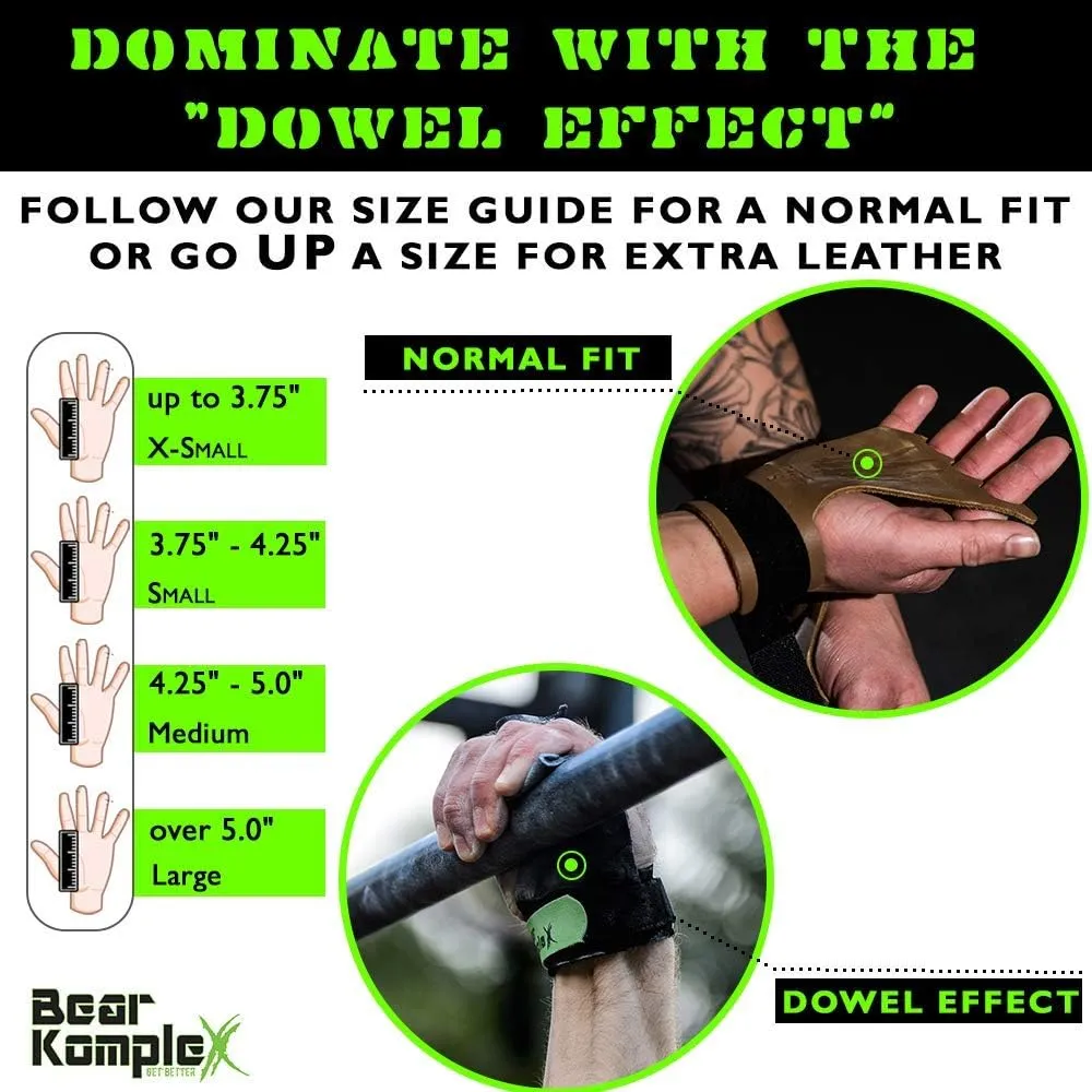 Bear KompleX 2 Hole Leather Hand Grips for Crosffit Workouts, Pull-ups, Weightlifting, WOD Gymnastics, Crosstraining Palm Grips with Wrist Wraps, Hand Protection from Rips and Blisters,1 Pair