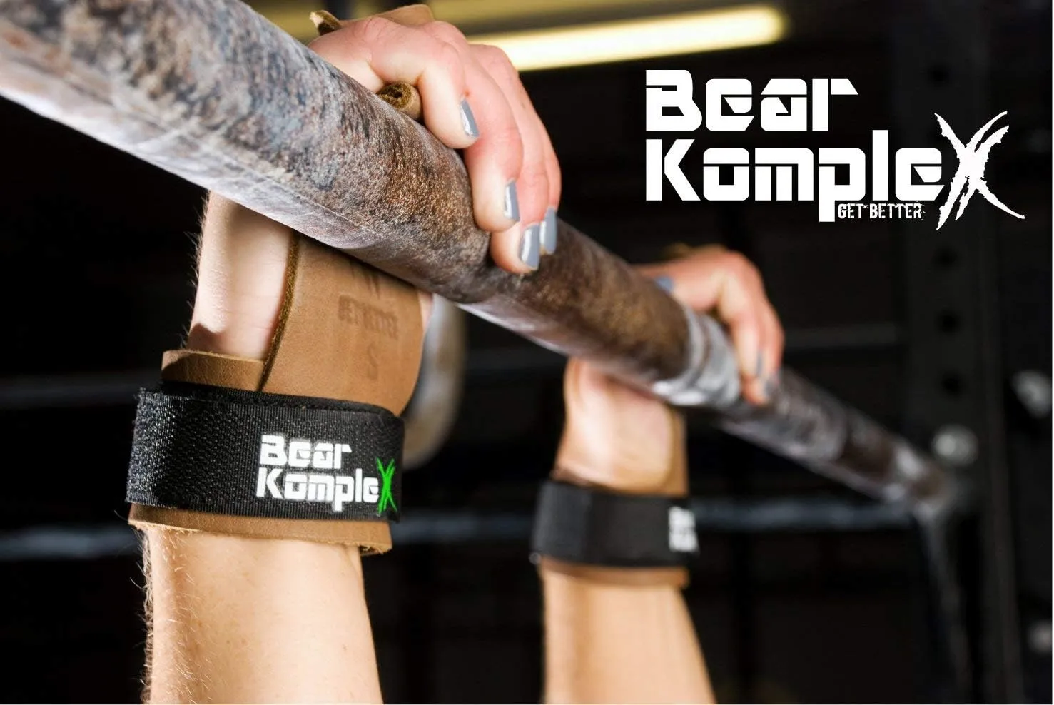 Bear KompleX 2 Hole Leather Hand Grips for Crosffit Workouts, Pull-ups, Weightlifting, WOD Gymnastics, Crosstraining Palm Grips with Wrist Wraps, Hand Protection from Rips and Blisters,1 Pair