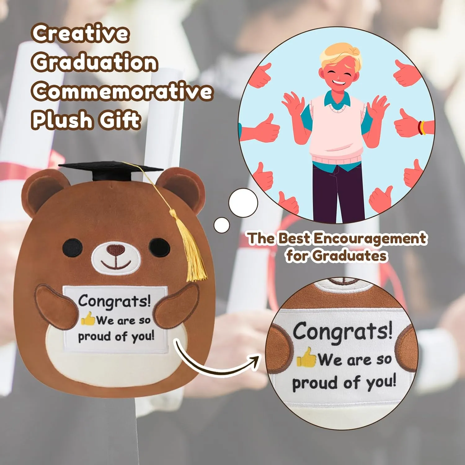 Bear Plush Brown Bear Stuffed Animal with Congratulation Graduation Card for Students Aderable Celebratory Gradua Gifts Souvenir 10 Inch