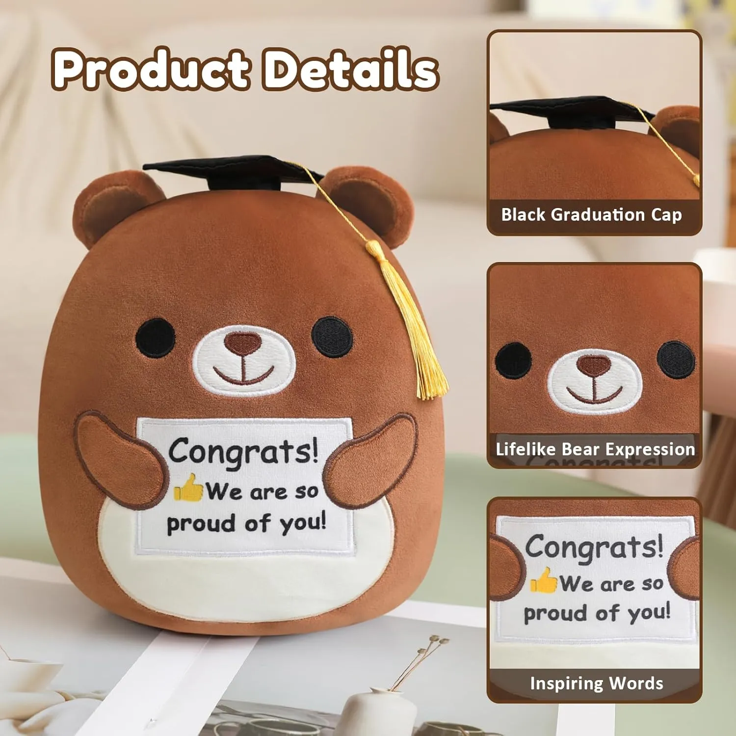 Bear Plush Brown Bear Stuffed Animal with Congratulation Graduation Card for Students Aderable Celebratory Gradua Gifts Souvenir 10 Inch